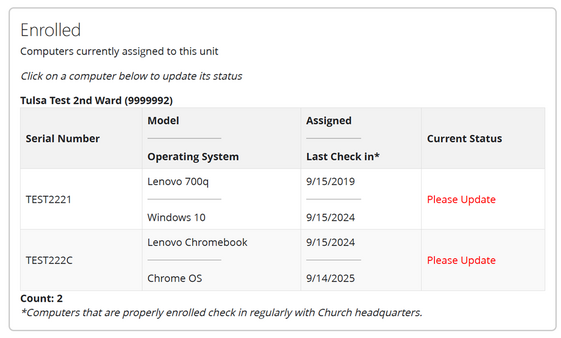 List of Computers for a Selected Unit